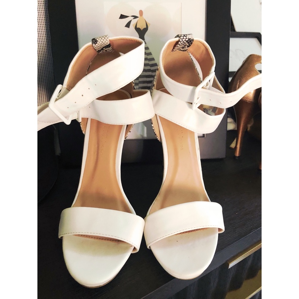 White Double Strapped Heels with Snake Skin Heel